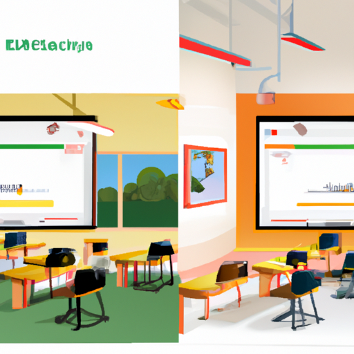 תמונה במסך מפוצל המשווה בין כיתה מסורתית לבין מערך למידה מקוון.