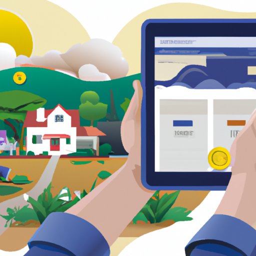 רוכש קרקע פוטנציאלי בודק אפשרויות תשלום בטאבלט.