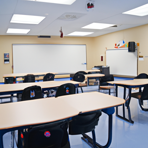 תמונה המציגה כיתה מודרנית מוארת ומרווחת עם אפשרויות ישיבה מגוונות וטכנולוגיה אינטראקטיבית.