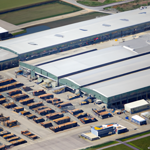 מבט אווירי של מתחם מחסנים גדול, המציג את היקף פעולות האחסנה המודרניות.