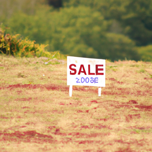צילום של חלקת אדמה ציורית עם שלט 'למכירה'