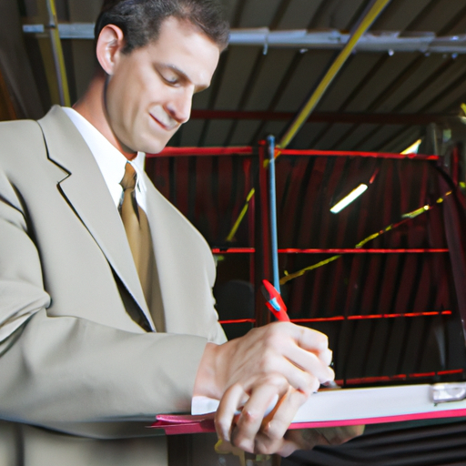 תמונה של בעל עסק חותם על חוזה ליסינג למחסן.