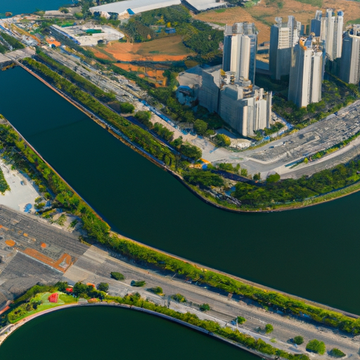 מבט אווירי של אזור מפותח עם תשתית מודרנית ושירותים רבים