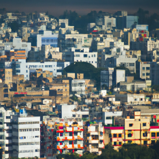 מבט בזווית גבוהה של עיר צומחת, המציג את הביקוש לקרקע לפיתוח.