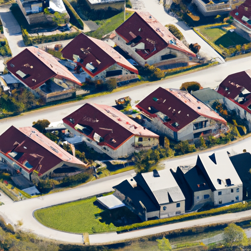 מבט אווירי של פיתוח מגורים מודרני וידידותי לסביבה