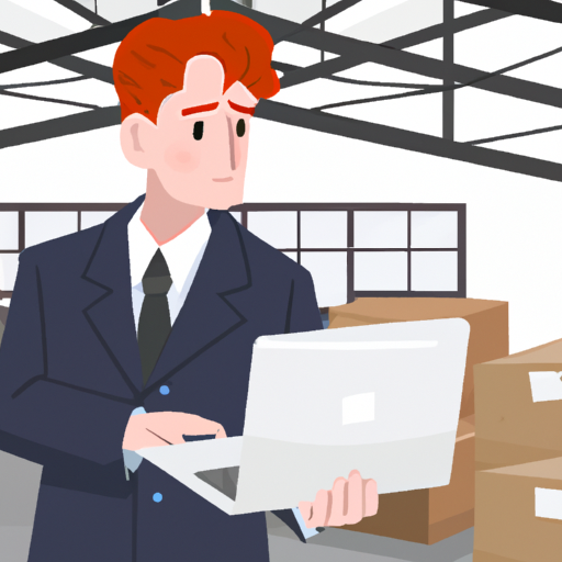 איש עסקים מחפש אפשרויות מחסן במחשב הנייד שלו