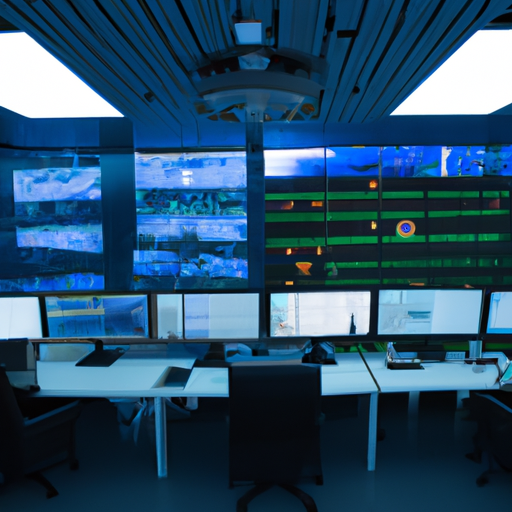 3. תמונה של חדר בקרה ביטחוני עם מספר מסכים המציגים צילומי מעקב.