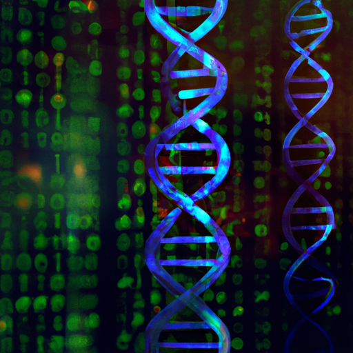 3. ייצוג אמנותי של סליל DNA וקוד בינארי המציג את הרעיון של אחסון DNA