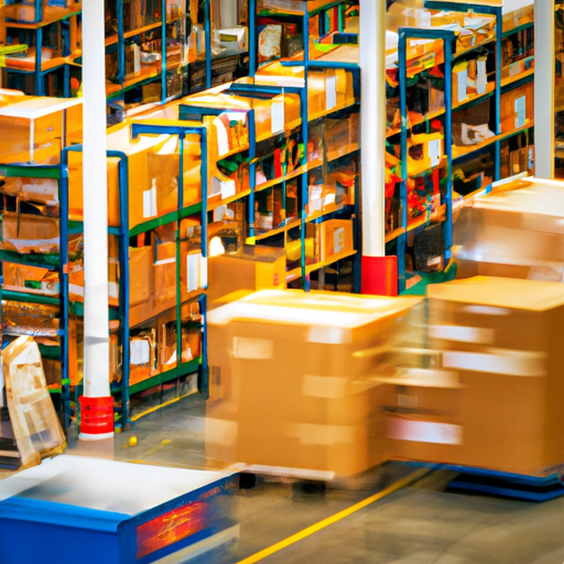 תמונה המציגה מחסן הומה עם פריסה מתוכננת היטב המציגה זרימת עבודה חלקה.